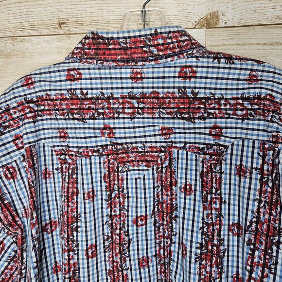 VINTAGE Wrangler Pearl Snap Western Rose Blue Long Sleeve Shirt Size XL Plaid - Picture 4 of 12